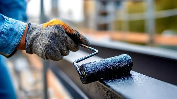 Painter applying enamel to porch railings on an Oakwood Victorian